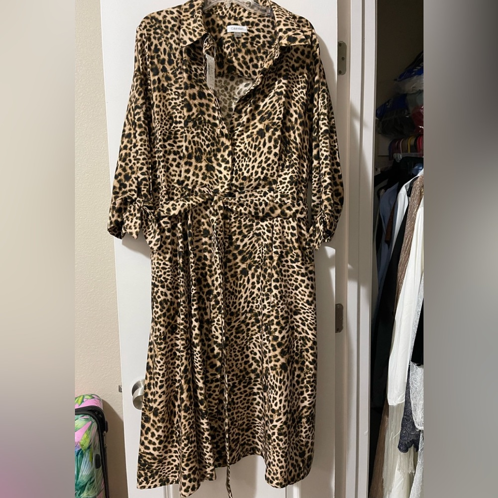 Calvin Klein button up fit and flare dress with pockets